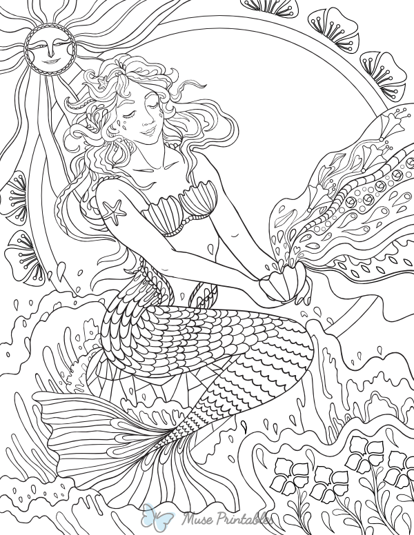 Art Nouveau Mermaid Adult Coloring Page