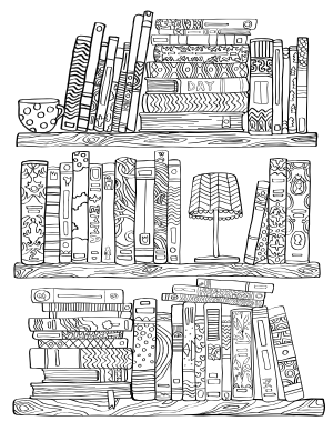 Bookshelf Adult Coloring Page