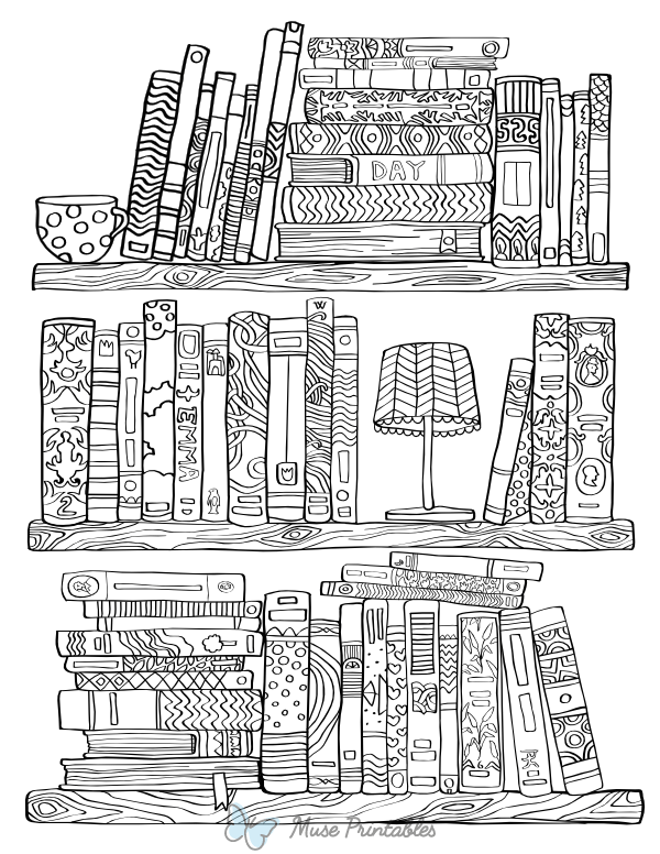 Bookshelf Adult Coloring Page