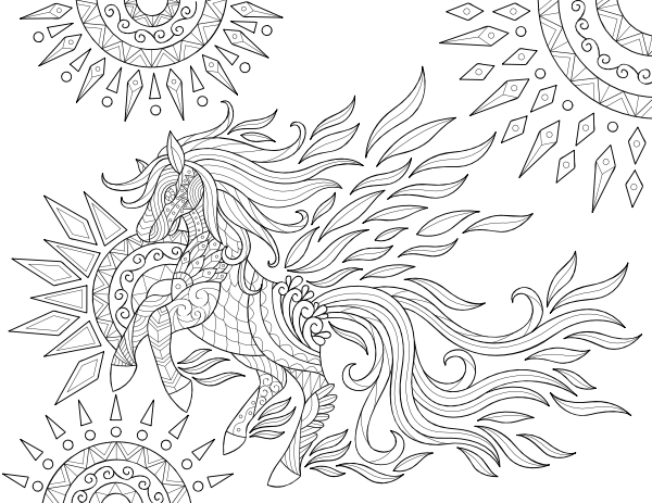 Celestial Horse Adult Coloring Page