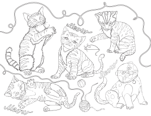 Cute Kittens Adult Coloring Page