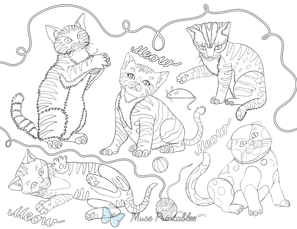 Cute Kittens Adult Coloring Page