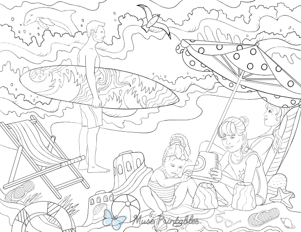 Day at the Beach Adult Coloring Page