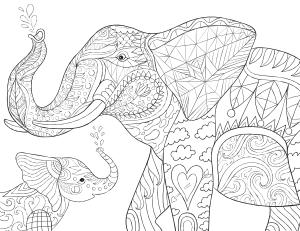 Elephant and Baby Adult Coloring Page