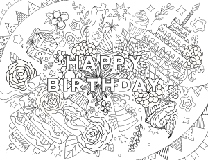 Happy Birthday Adult Coloring Page