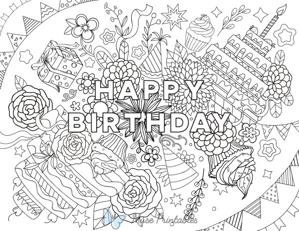 Happy Birthday Adult Coloring Page