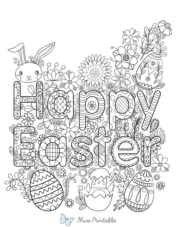 Happy Easter Adult Coloring Page