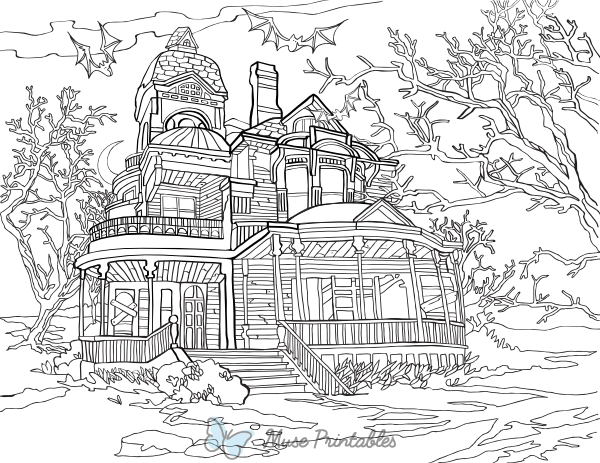 Haunted House Adult Coloring Page