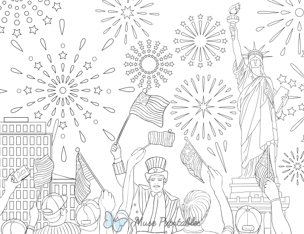 Independence Day Celebration Adult Coloring Page