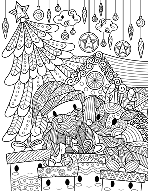Kawaii Christmas Adult Coloring Page