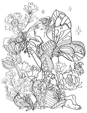 Kneeling Fairy Adult Coloring Page