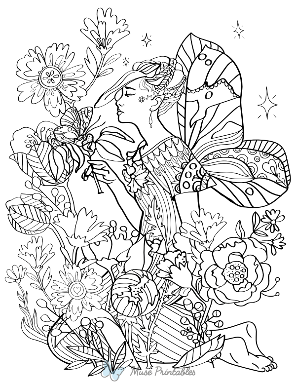 Kneeling Fairy Adult Coloring Page