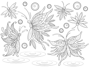 Multiple Butterflies Adult Coloring Page