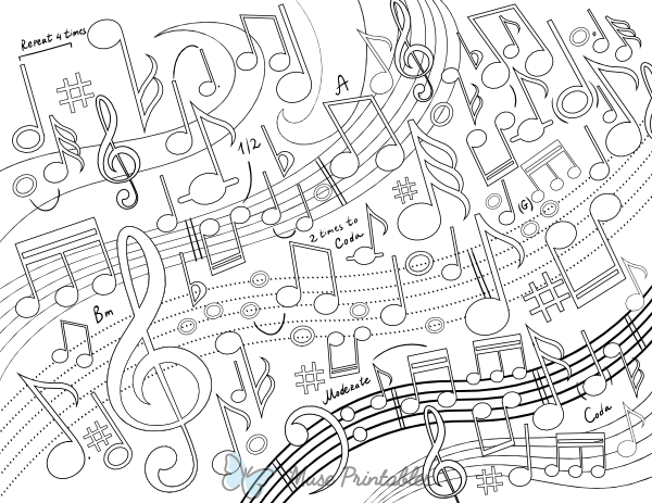 Music Swirl Adult Coloring Page