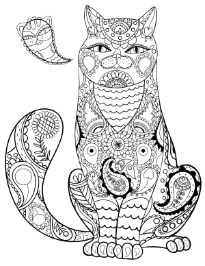 Paisley Cat Adult Coloring Page