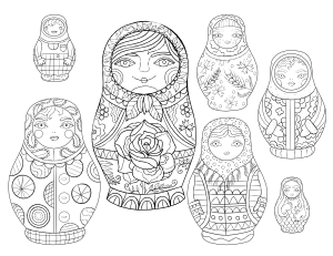 Russian Dolls Adult Coloring Page