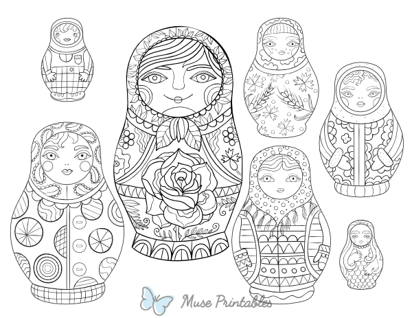 Russian Dolls Adult Coloring Page