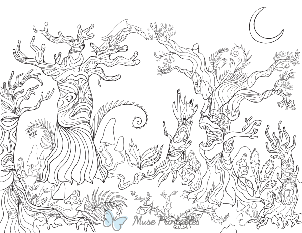 Spooky Forest Adult Coloring Page