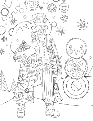 Steampunk Christmas Adult Coloring Page