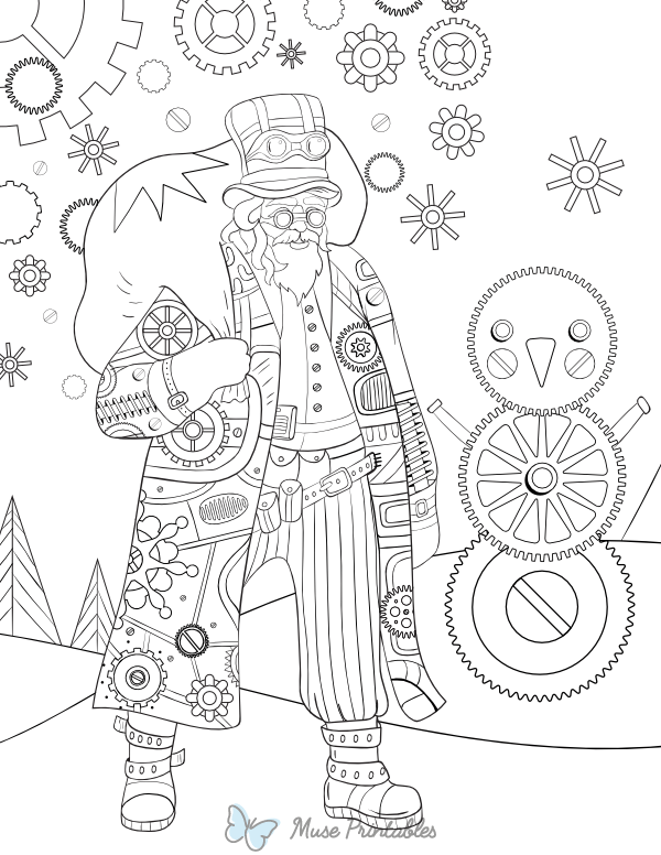 Steampunk Christmas Adult Coloring Page