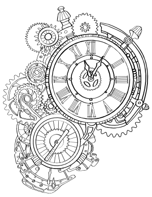 Steampunk Clock Adult Coloring Page