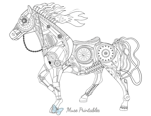 Steampunk Horse Adult Coloring Page