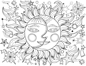 Sun and Moon Adult Coloring Page