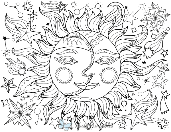 Sun and Moon Adult Coloring Page