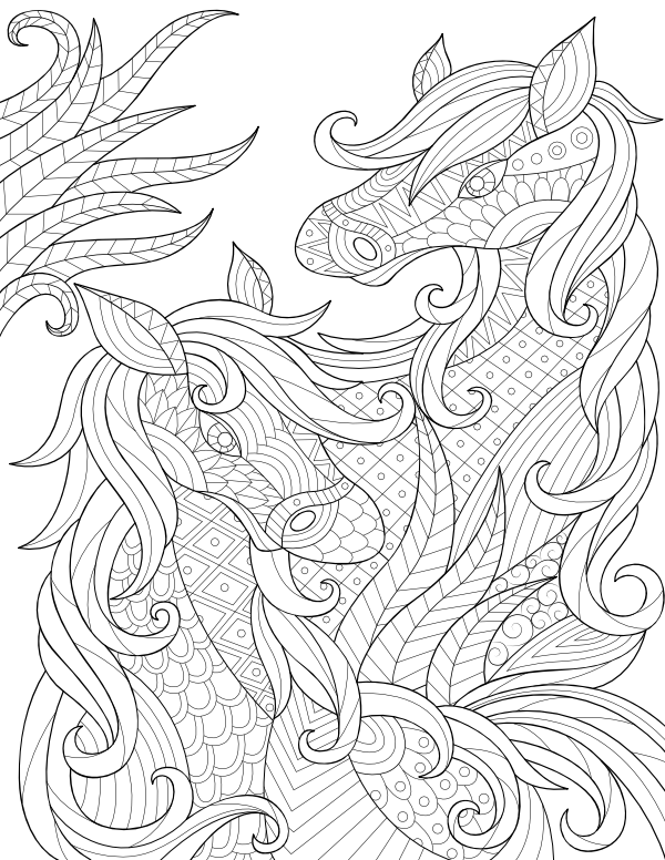 Two Horses Adult Coloring Page