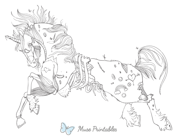 Zombie Unicorn Adult Coloring Page