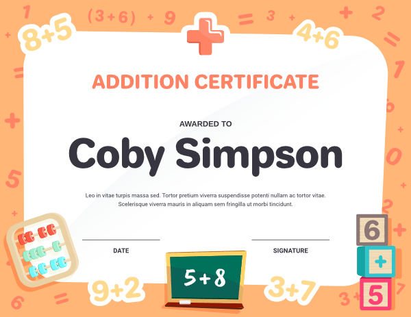 Addition Award Certificate Template