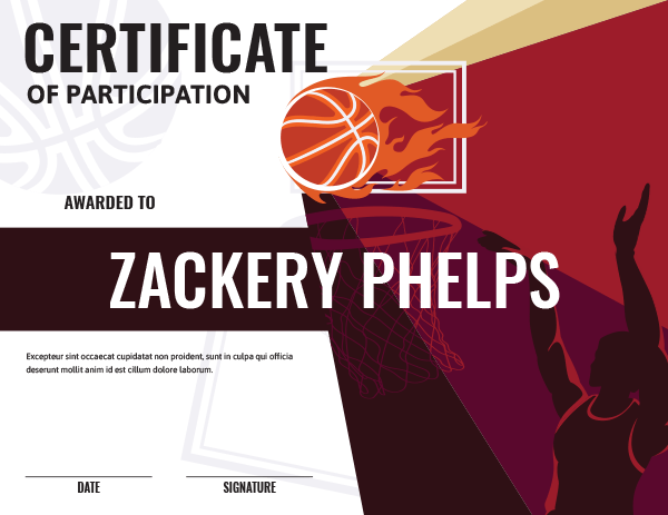 Basketball Certificate of Participation Award Certificate Template