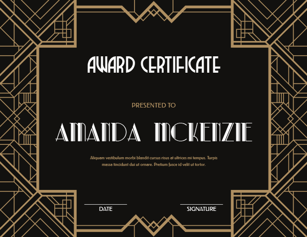 Black And Gold Art Deco Award Certificate Template