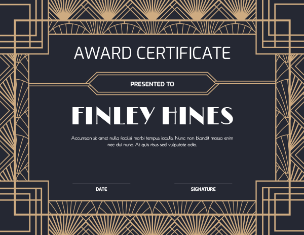 Blue And Gold Art Deco Award Certificate Template