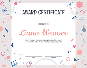 Blue And Pink Confetti Award Certificate Template