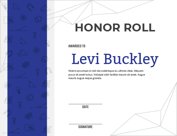 Blue High School Honor Roll Award Certificate Template