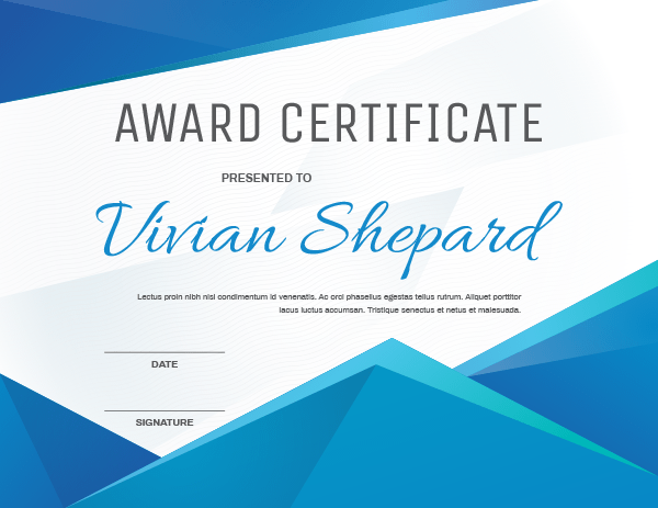 Blue Modern Geometric Award Certificate Template