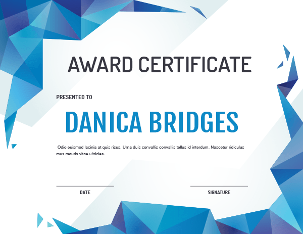 Blue Polygonal Award Certificate Template