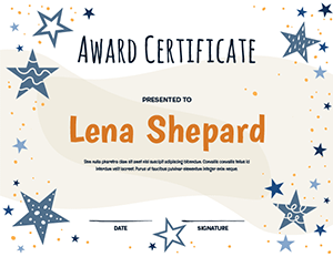 Blue Star Confetti Award Certificate Template