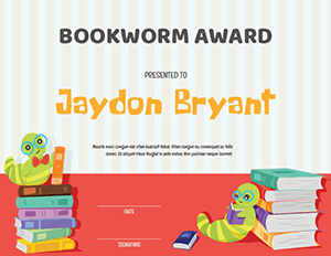 Bookworm Award Certificate Template
