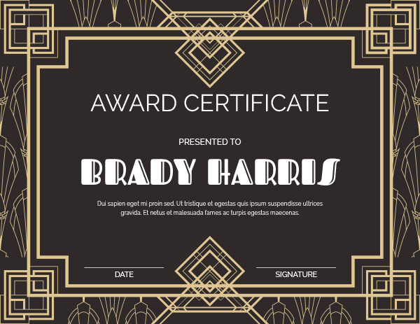 Brown And Gold Art Deco Award Certificate Template