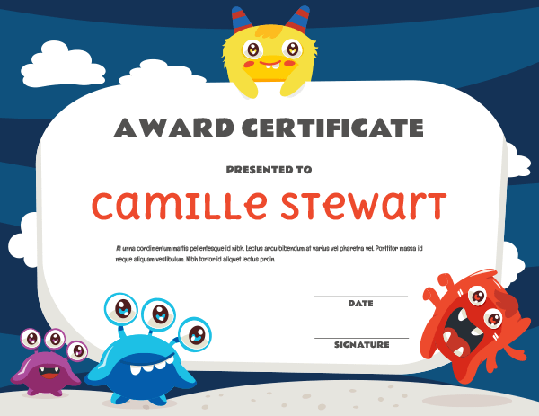 Dark Cute Monster Award Certificate Template