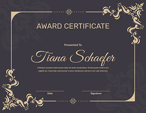 Dark Gold Floral Award Certificate Template