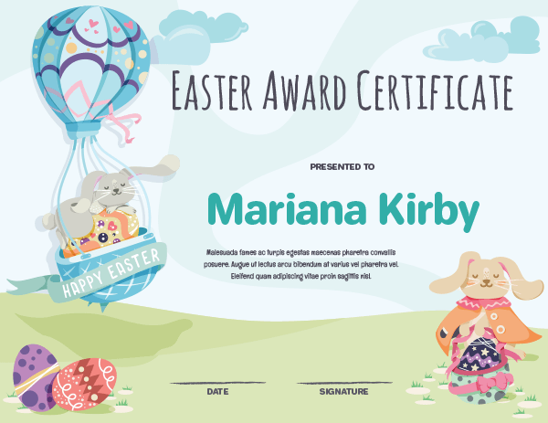 Easter Bunny Award Certificate Template