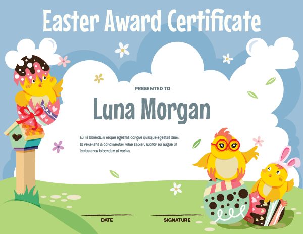 Easter Chick Award Certificate Template