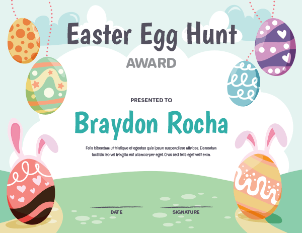 Easter Egg Hunt Award Certificate Template