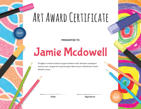 Elementary Art Award Certificate Template