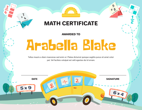 Elementary Math Award Certificate Template