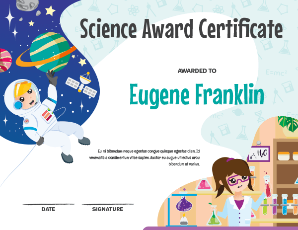 Printable Elementary Science Award Certificate Template