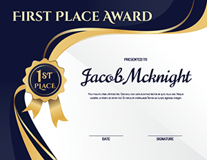 First Place Ribbon Award Certificate Template